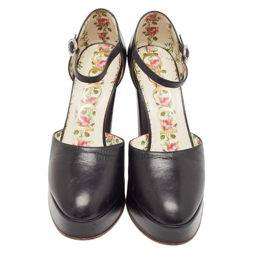 GUCCI Black Leather Agon Mary Jane Platform Pumps 37 - Picture 3 of 8
